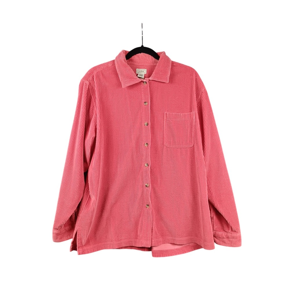Vintage LLBean Women's Pink Corduroy‎ Button Up Shirt XL Long Sleeve Casual Top
